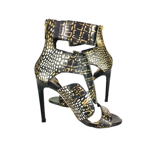 Sam Edelman Black & Gold Animal Print Strappy Caged Stiletto Heels Size 6M - Picture 7 of 12